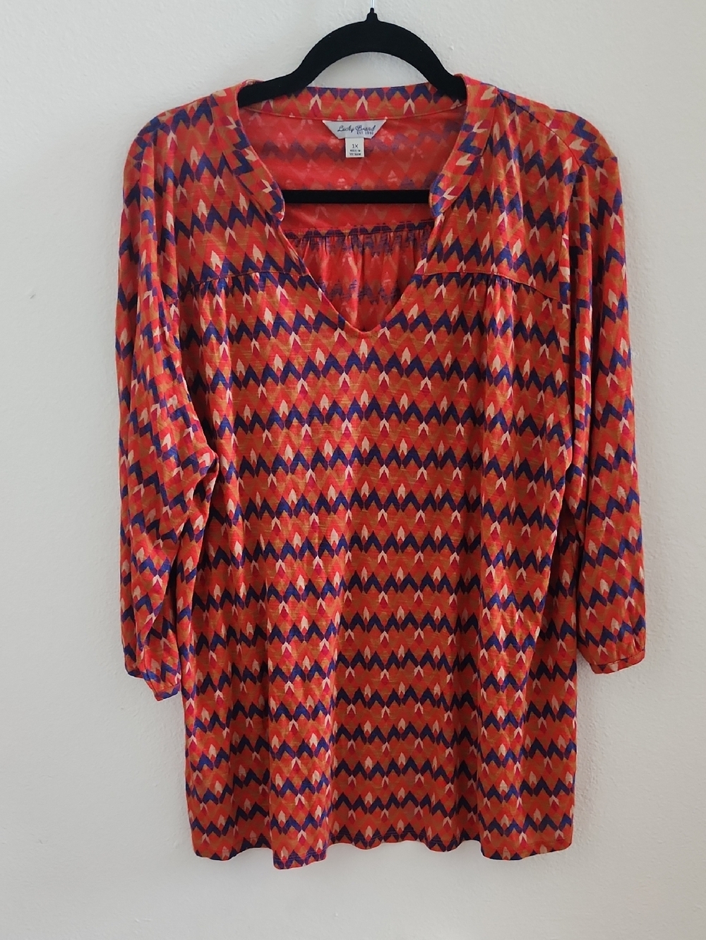 Lucky Brand Orange Multicolor Chevron V-Neck Tunic